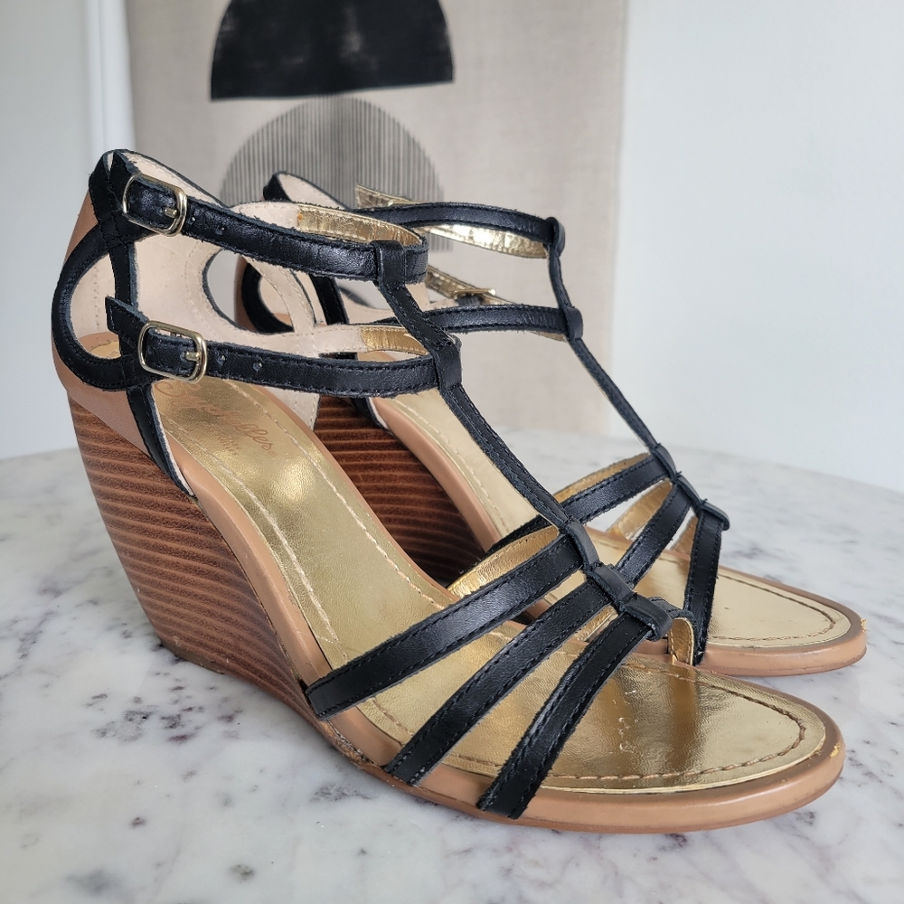 Seychelles Control Wedge Sandal in Black & Tan 8.5